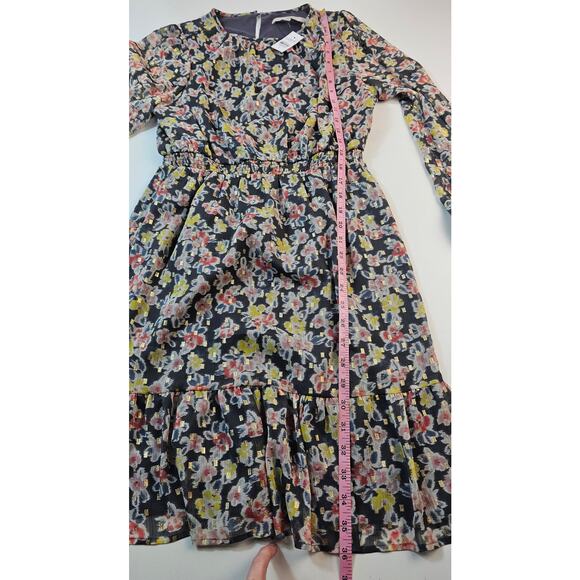 Loft Sheer Lined Midi Dress Floral Shimmery Size Small - Picture 7 of 7